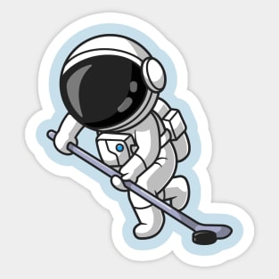 Cute Astronaut Playing Hockey Cartoon Sticker